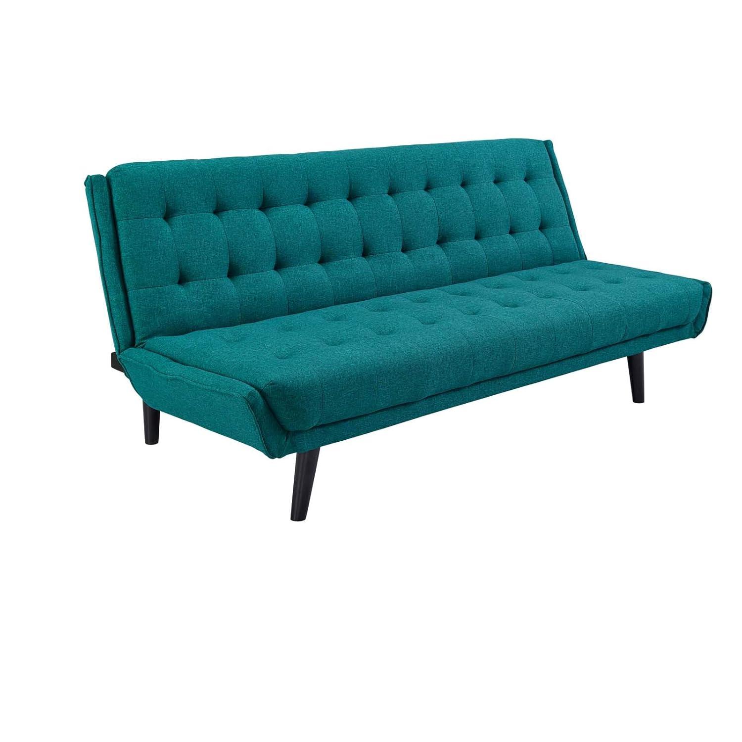 Modway Glance Tufted Convertible Fabric & Wood Sofa Bed in Azure and Black