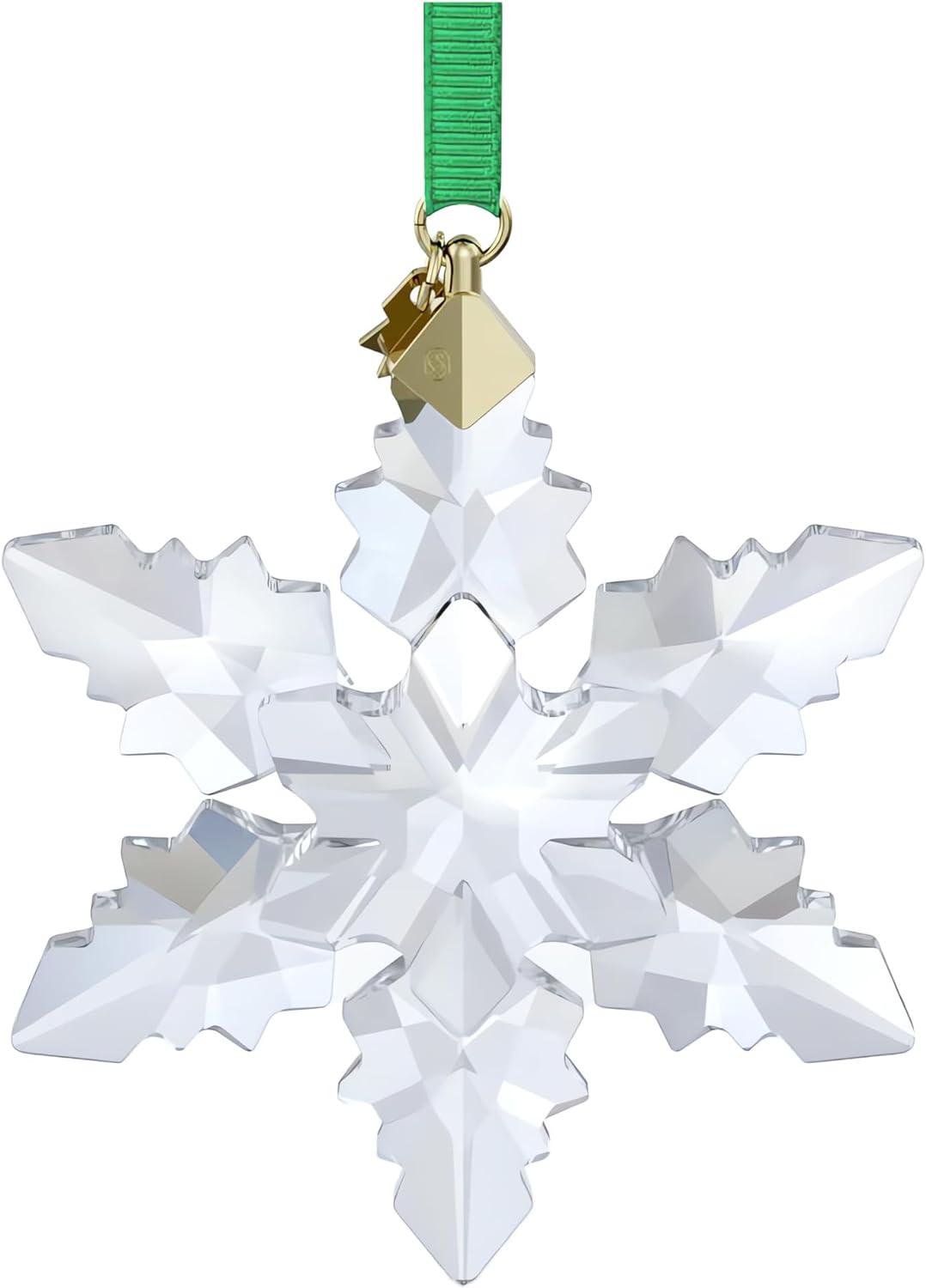 Clear Faceted Crystal Snowflake Ornament with Gold-Tone Accents