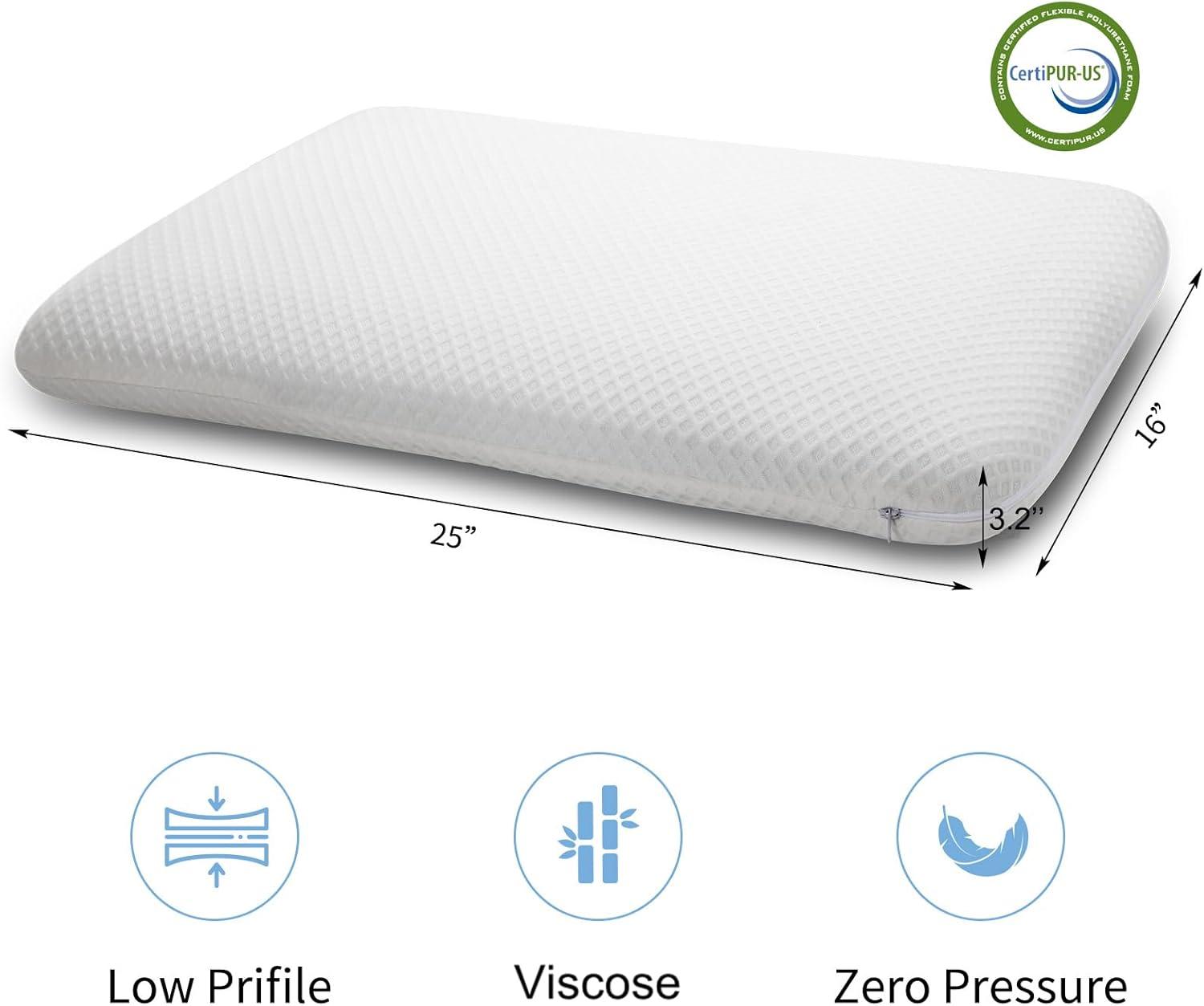 Slim White Gel Memory Foam Bed Pillow with Bamboo Cover