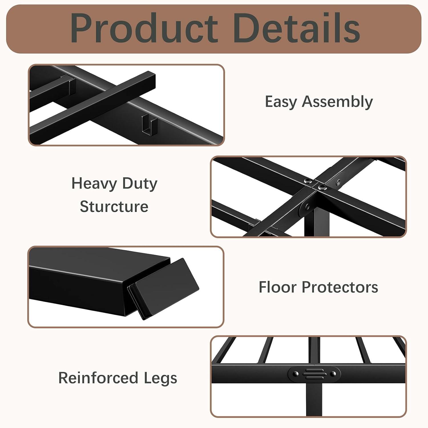 Twin Metal Bed Frame - 16 Inch Tall, No Box Spring Needed, Heavy Duty Platform With Storage Space, Sturdy Non-Slip Noiseless
