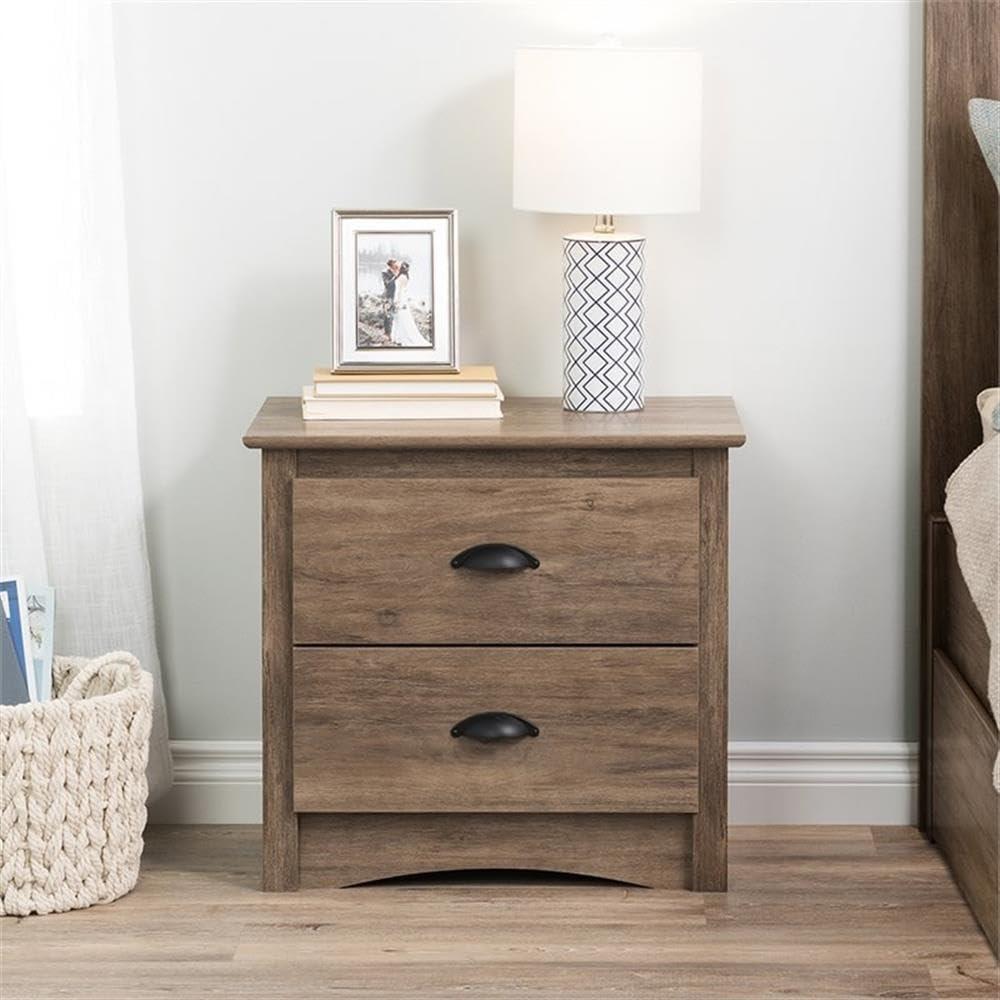 Salt Spring 2 Drawer Nightstand Drifted Gray - Prepac: Coastal Style, Black Metal Handles