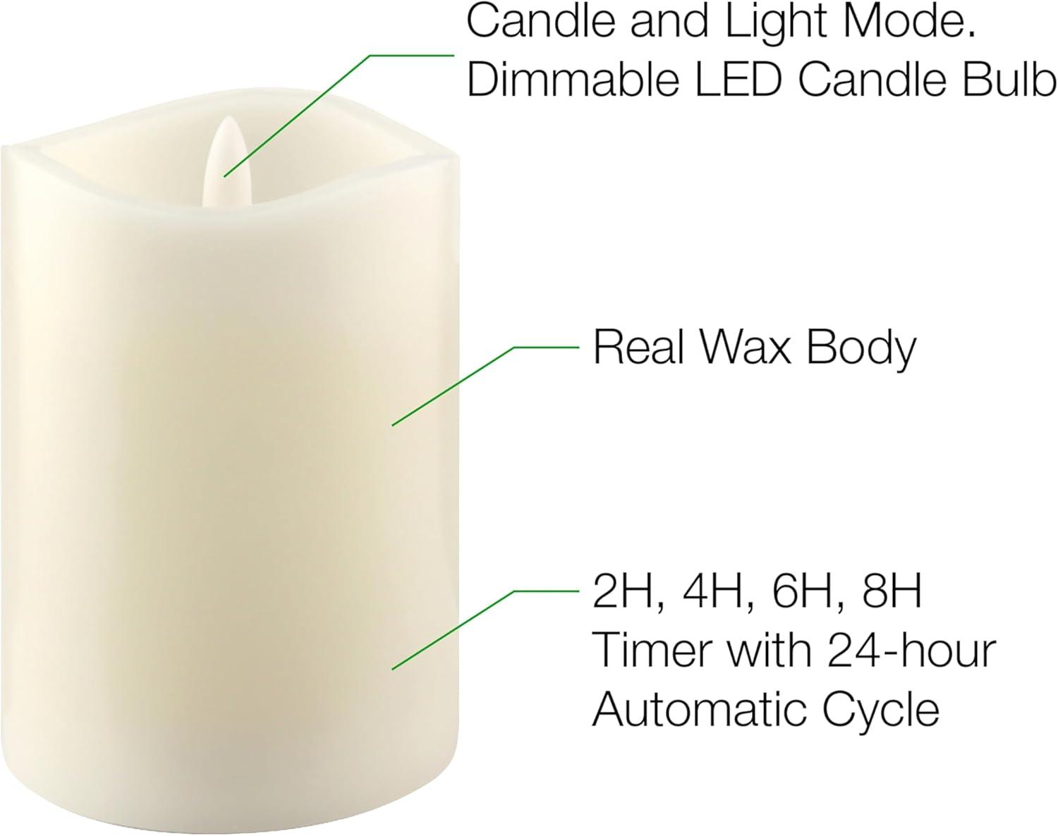 Stonebriar Flameless LED 3"x 4" off-White Real Wax Pillar Candle with Timer and Remote, 6 Pack