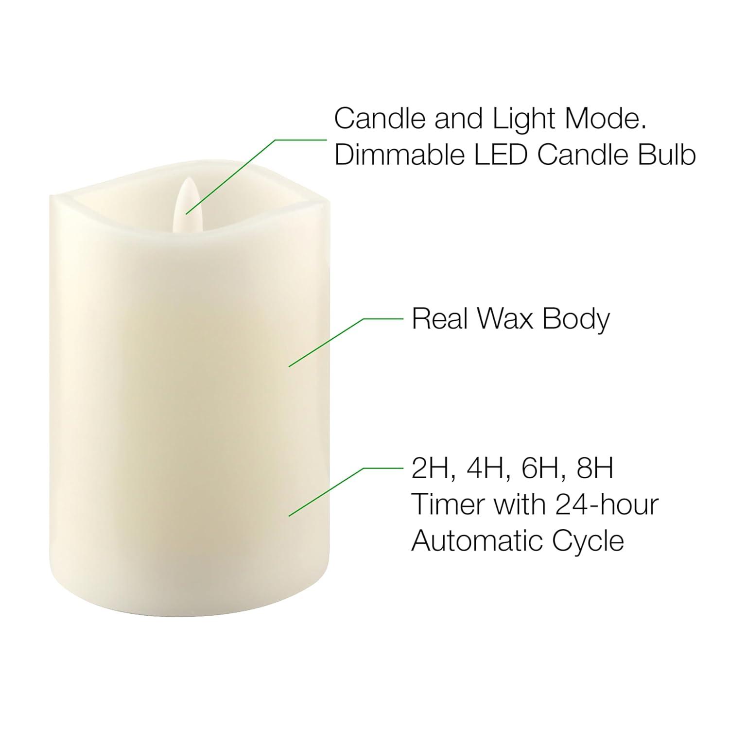 Stonebriar Flameless LED 3"x 4" off-White Real Wax Pillar Candle with Timer and Remote, 6 Pack