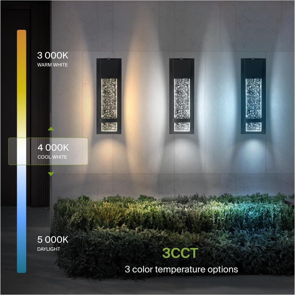 ASD LED 13 Inch Bubble Glass Wall Light Fixture | 12W 500LM 3000-5000K 120V | 3CCT, Waterproof, Photocell, ETL Listed | Exterior Dusk To Dawn Sconce, Outdoor-Indoor Lighting | Black
