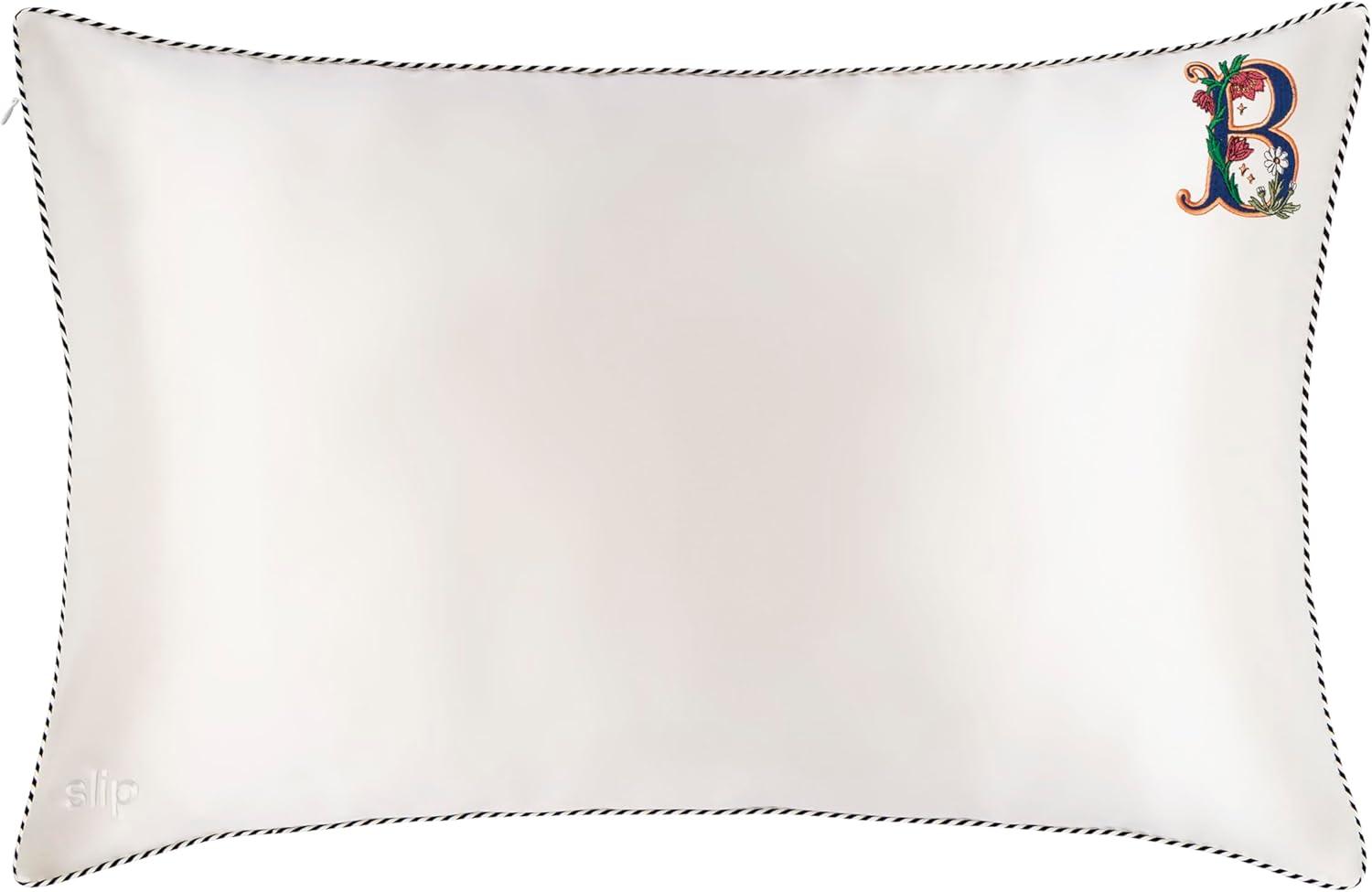 White Hypoallergenic Silk Queen Pillowcase with Embroidered Letter B