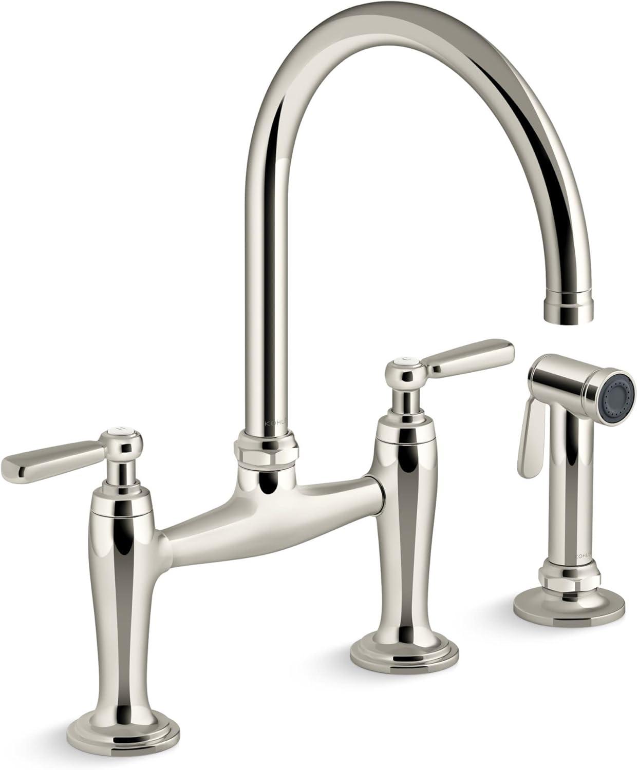 Edalyn by Studio McGee Two-Hole Bridge Kitchen Sink Faucet with Side Sprayer