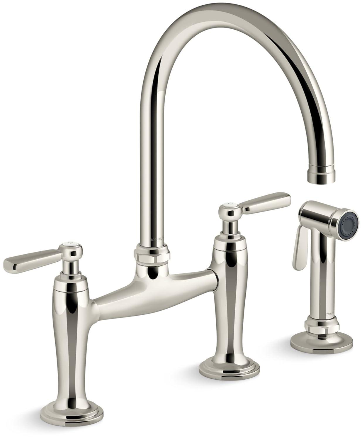 Edalyn by Studio McGee Two-Hole Bridge Kitchen Sink Faucet with Side Sprayer