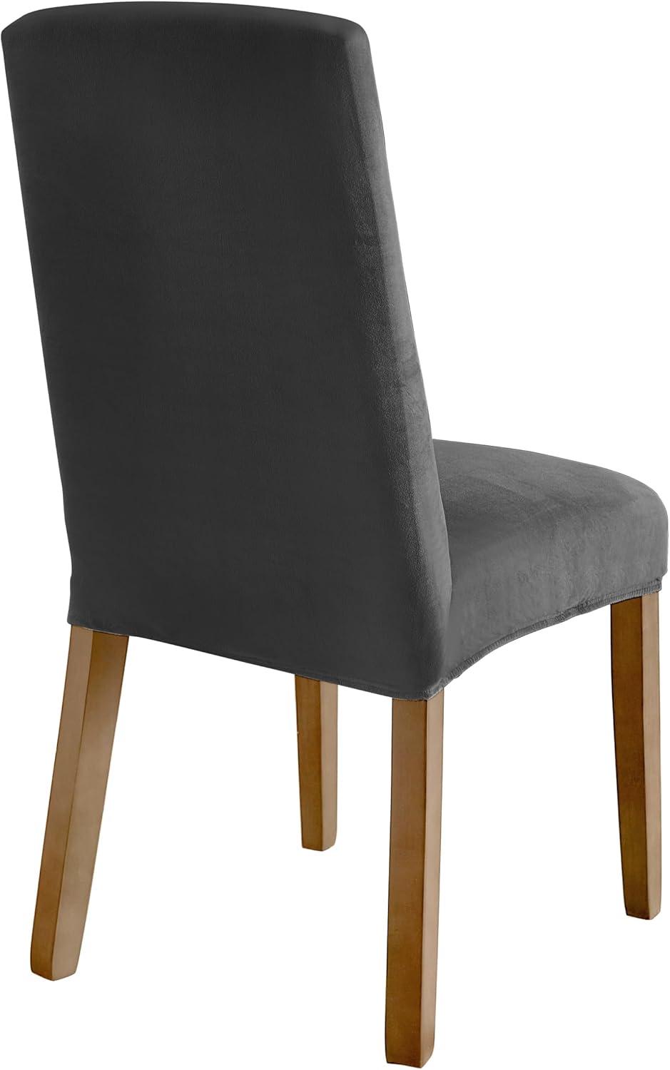 Sure Fit 2pc Hampstead Stretch Velvet Short Dining Chair Cover: Elastic Fit, Indoor Use, Pet Friendly