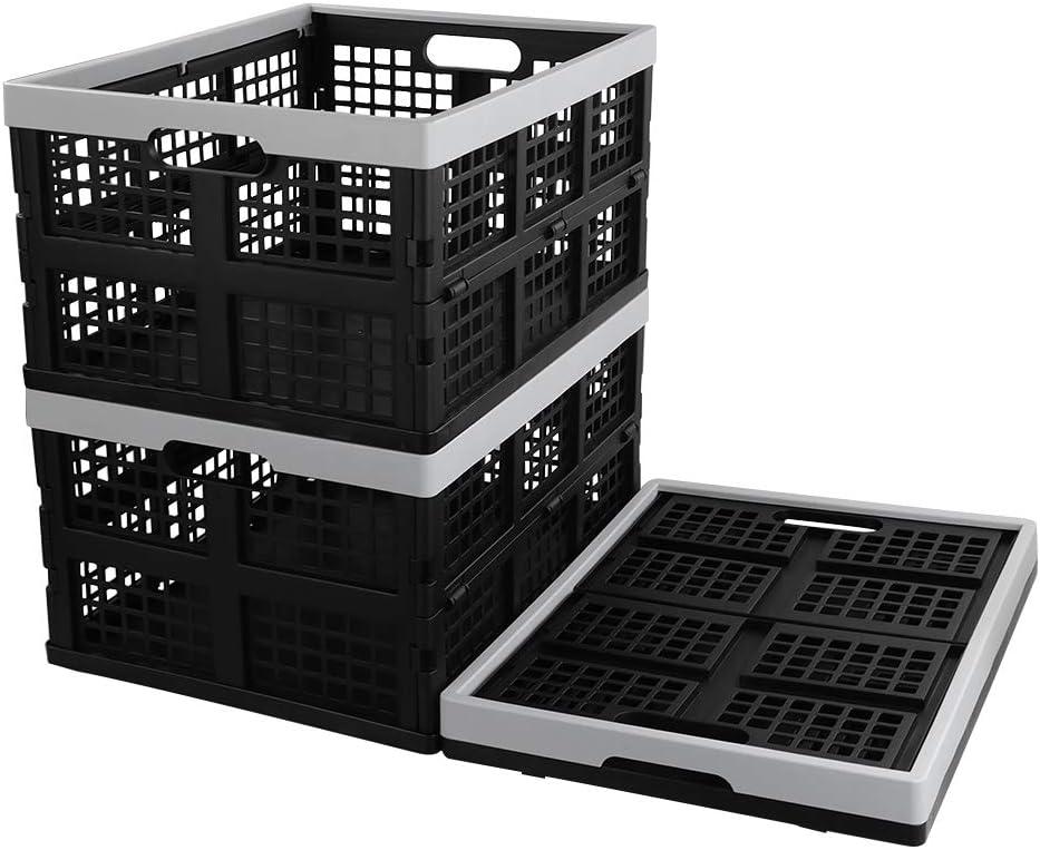 Kekow 28L Black Plastic Collapsible Storage Baskets, 3-Pack