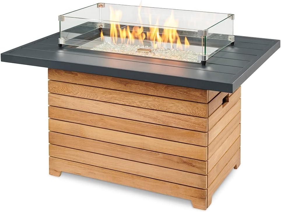 Outdoor GreatRoom Darien Fire Table, Aluminum & Teak, LP/NG, Spark, 42x30in.