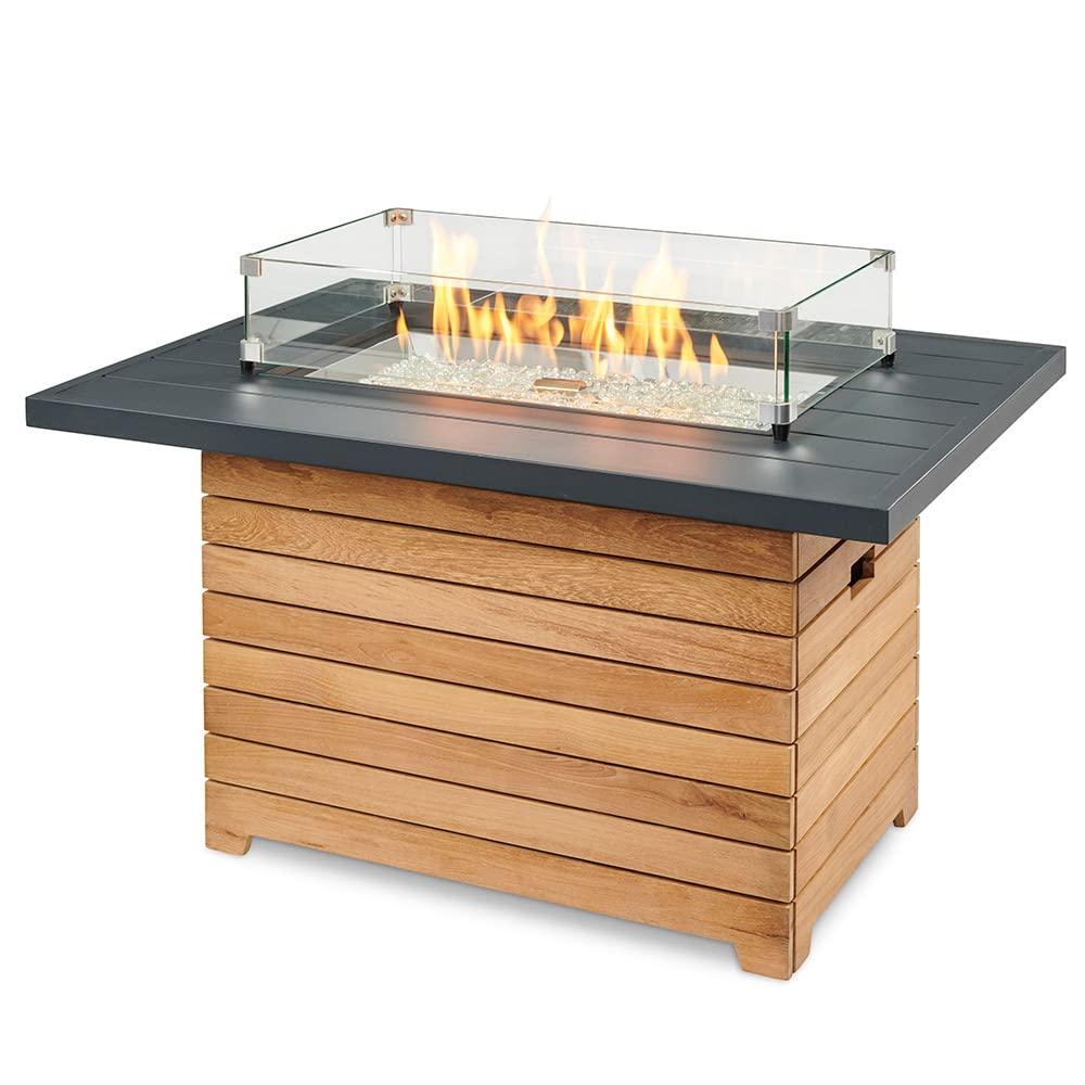 Outdoor GreatRoom Darien Fire Table, Aluminum & Teak, LP/NG, Spark, 42x30in.