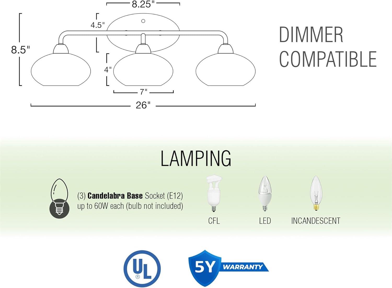 Kira Home Marina 26" Modern 3-Light Vanity/Bathroom Light + Hammered Glass Shades, Brushed Nickel Finish