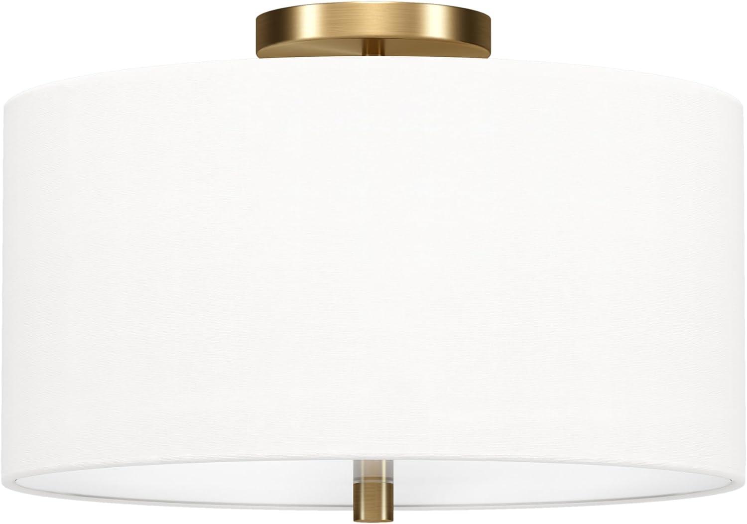 Ellis 16" Brass Drum Flush Mount with White Linen Shade