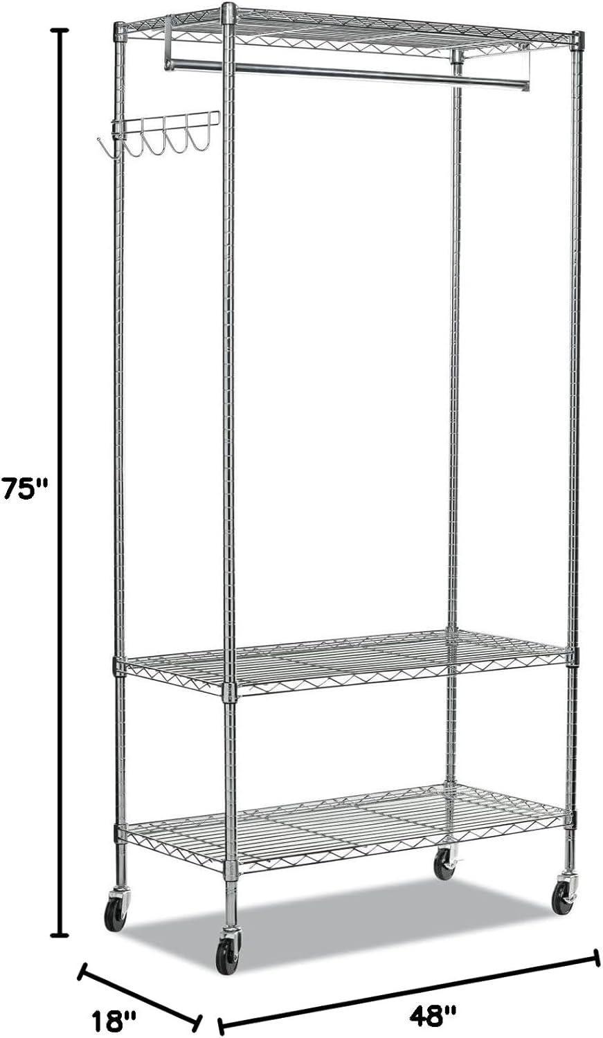 Alera® Wire Shelving Series Metal Rolling Clothing Rack