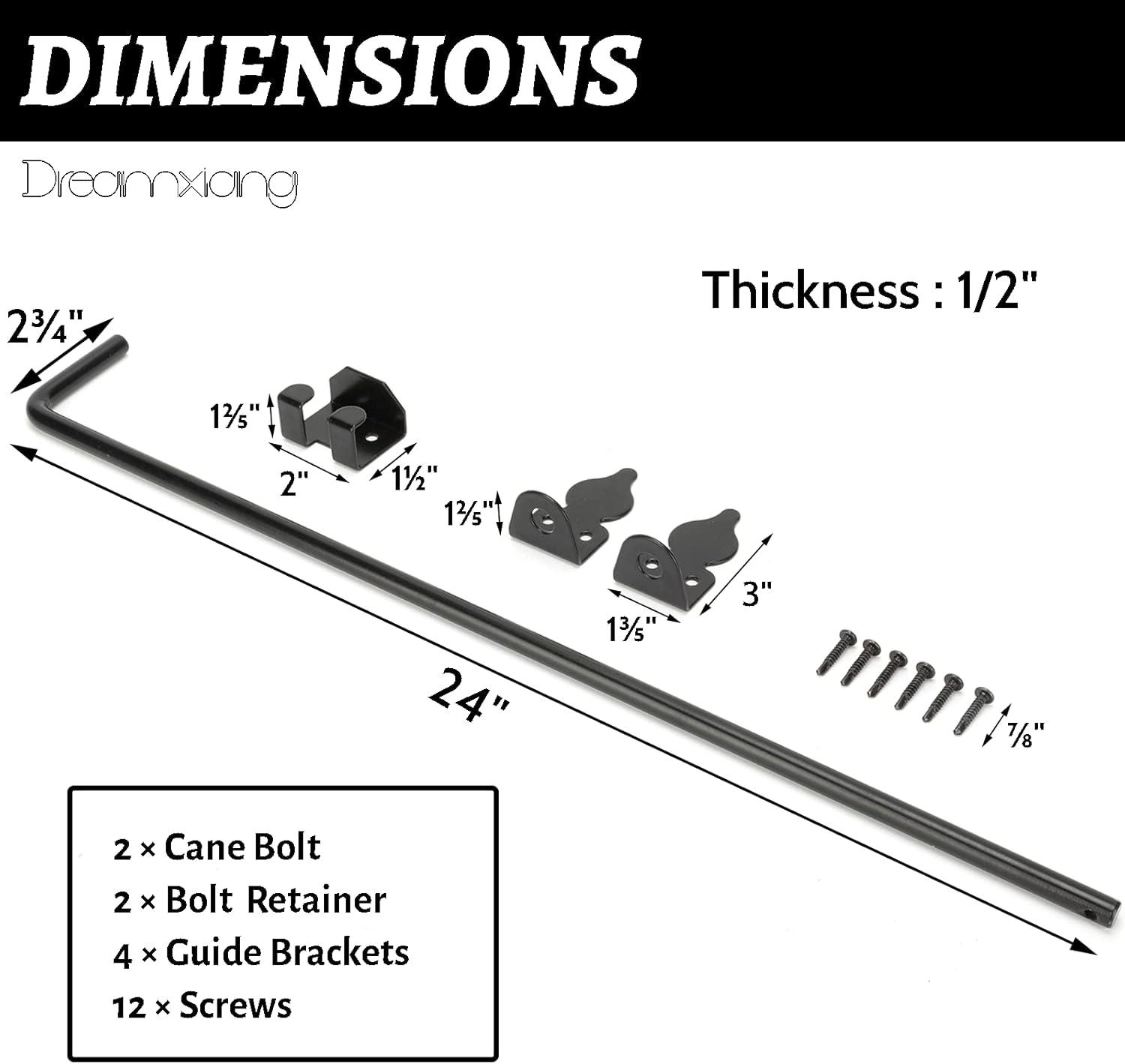 24 Inch Cane Bolt Gate Drop Rod Heavy Duty Gate Hardware, Gate Ground Latch for Wooden Fences, Metal Gates Doors Stopper for Gate Ground, Wrought Iron Gate Latches, Black Finish(2 Pack)