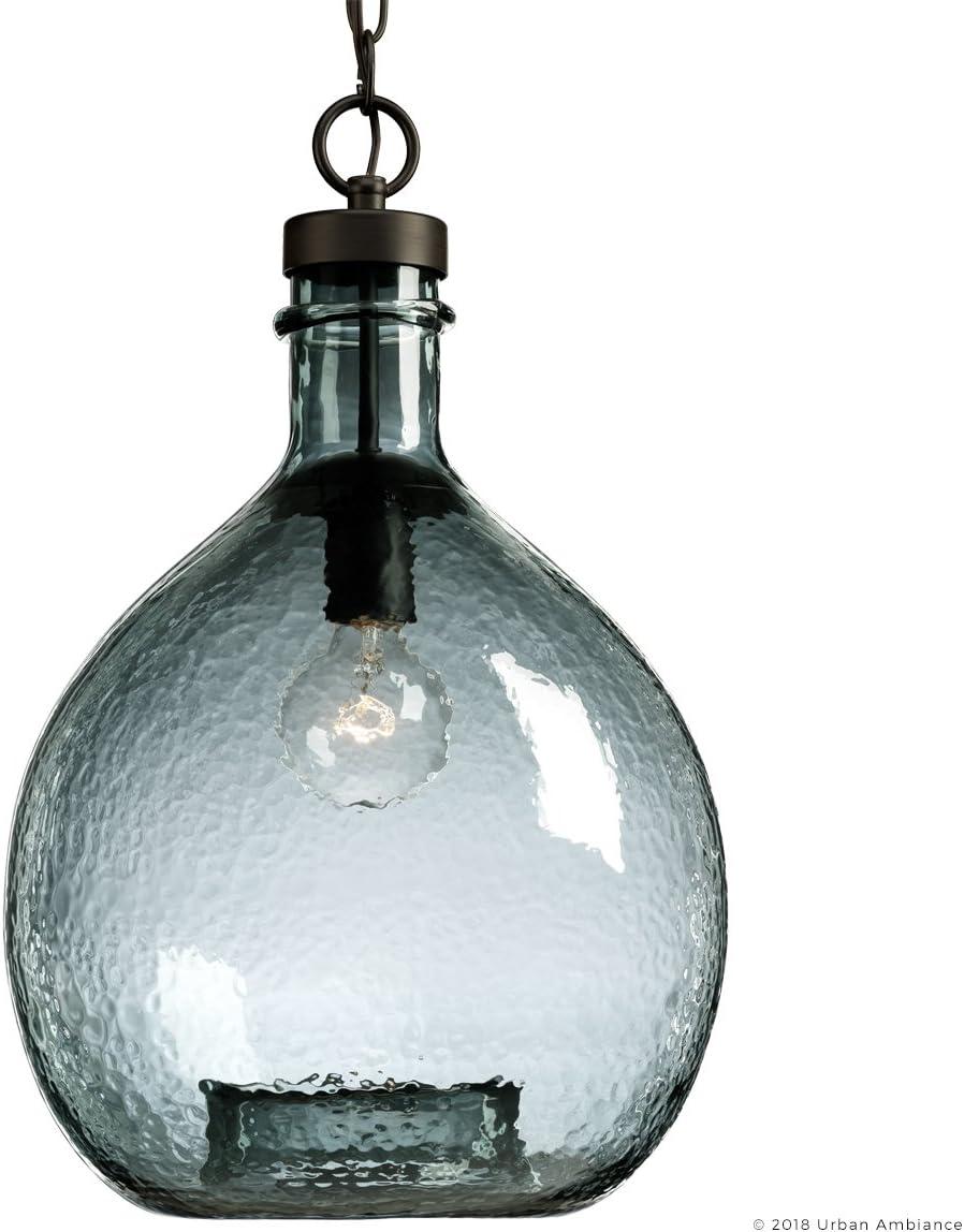 Medium Recycled Blue Glass and Bronze Farmhouse Pendant Light