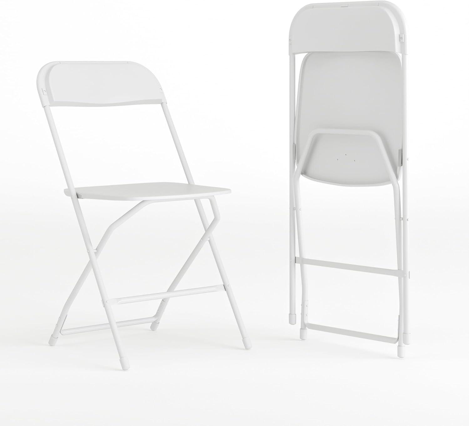 Set of 2 White Plastic Stackable Folding Chairs