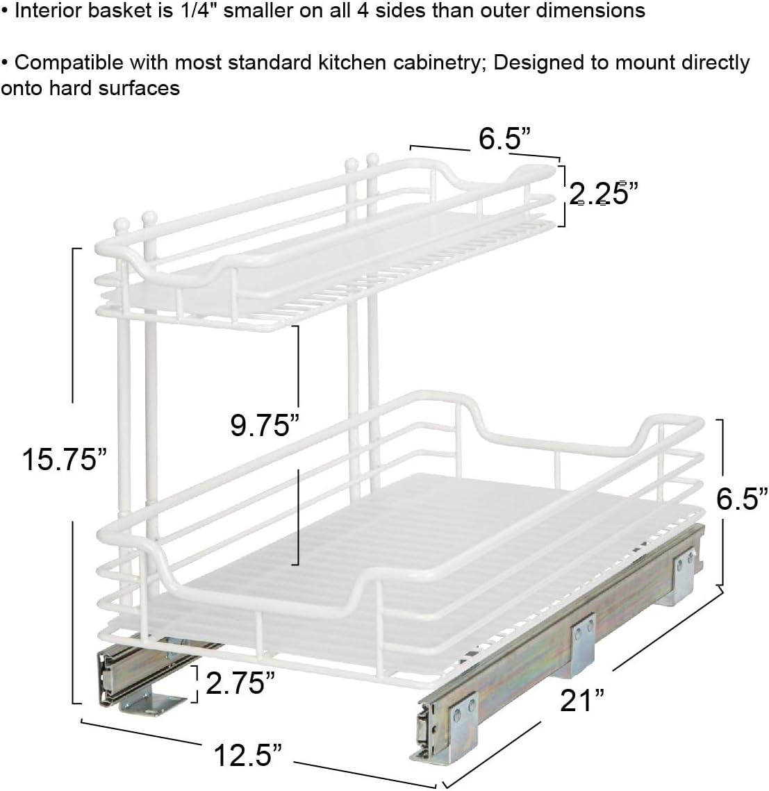 Glidez Powder-Coated Steel Pull-Out/Slide-Out Basket Storage Organizer - 2-Tier Design - White