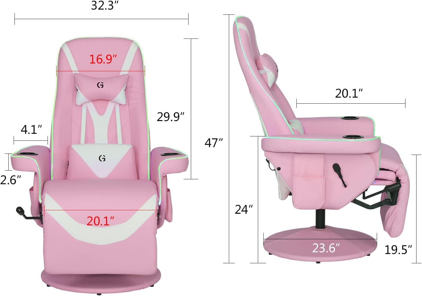 Queen Throne Video Gaming Chair Ergonomic Recliner Racing Chair, High Back Swivel Chair with Footrest and Adjustable Backrest, Lumbar Support, Headrest and Cupholders, Pink White