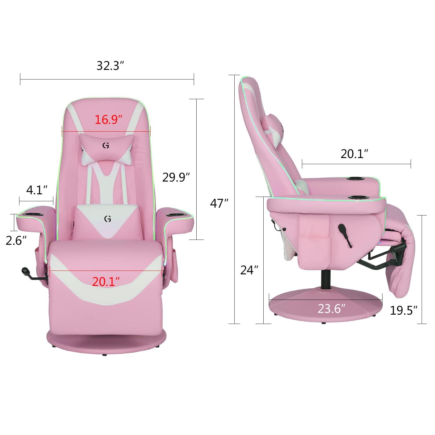 Queen Throne Video Gaming Chair Ergonomic Recliner Racing Chair, High Back Swivel Chair with Footrest and Adjustable Backrest, Lumbar Support, Headrest and Cupholders, Pink White