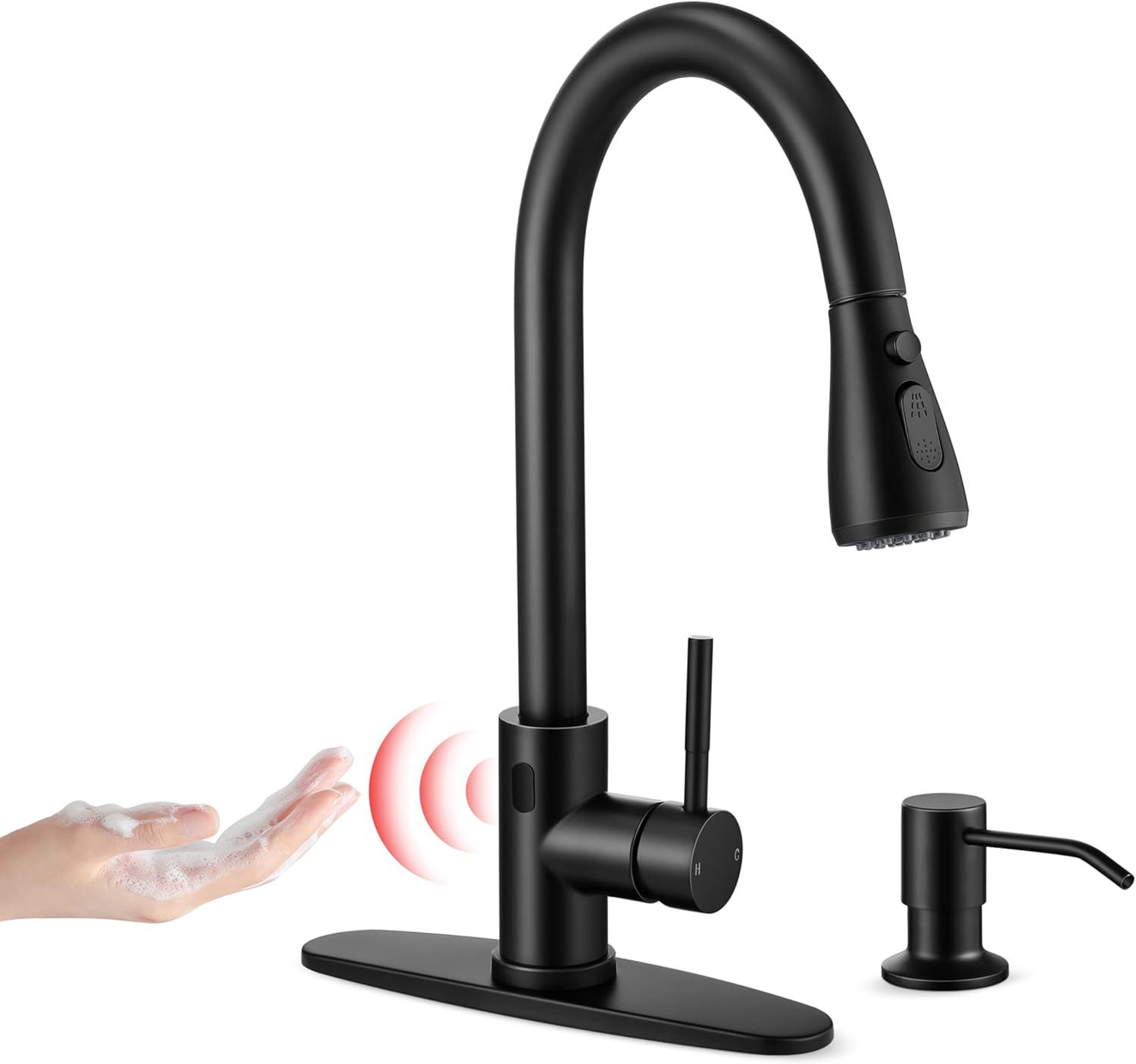 Matte Black Touchless Pull-Down Kitchen Faucet with Spray