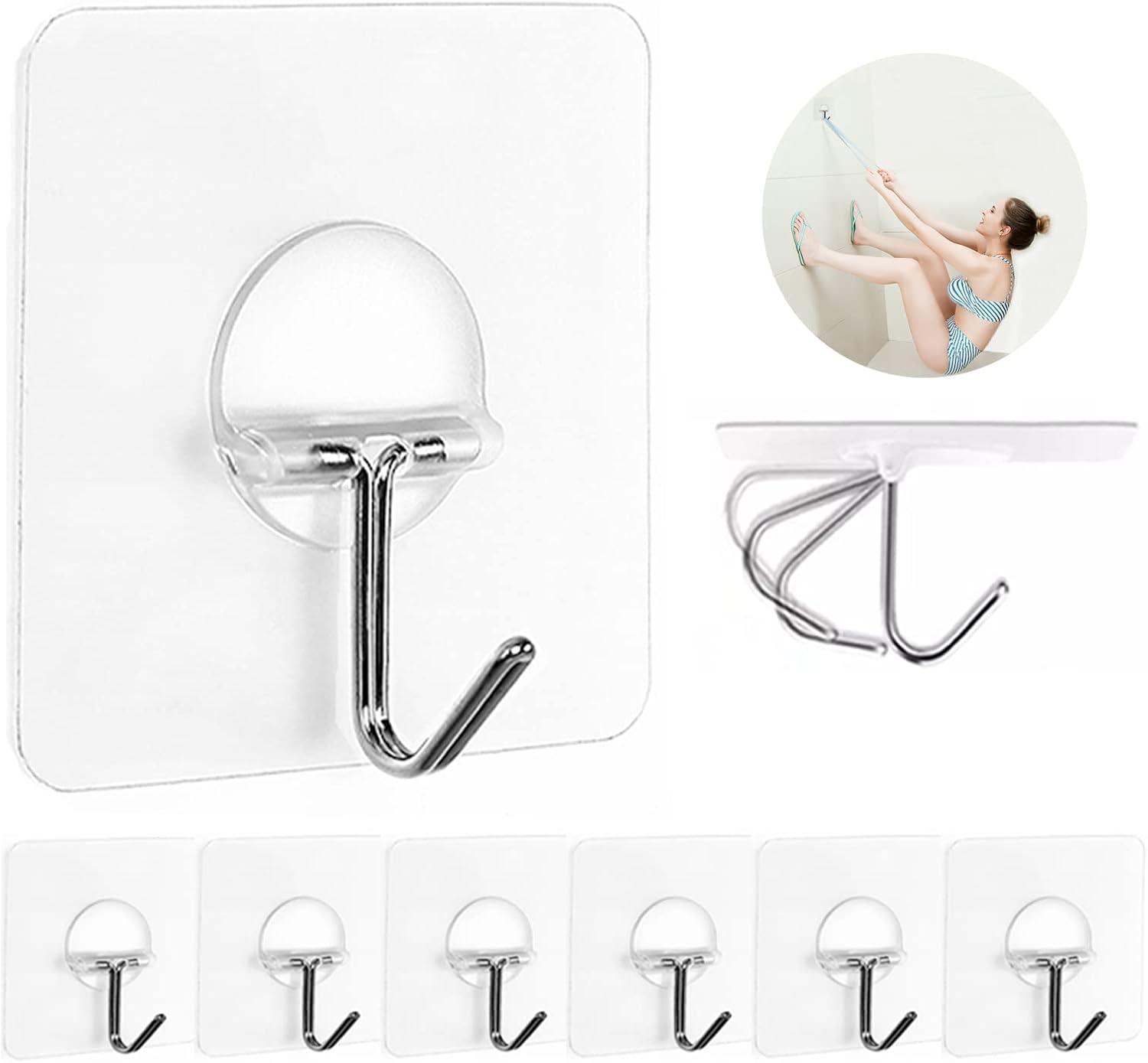 Transparent Heavy Duty Adhesive Wall Hooks, 8 Pack