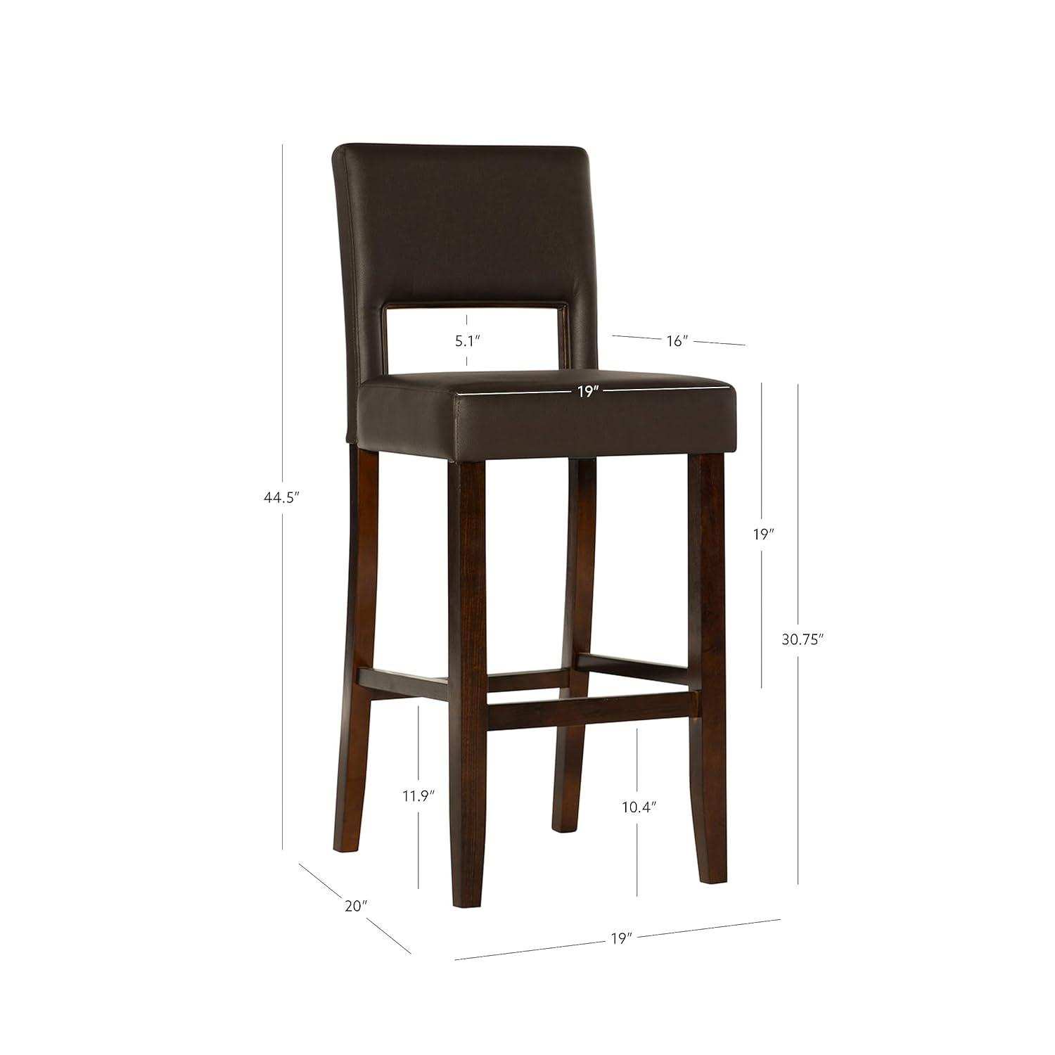 Linon 30" Vega Padded Back and Seat Faux Leather Barstool Hardwood/Espresso : Upholstered, Armless, Fixed Height