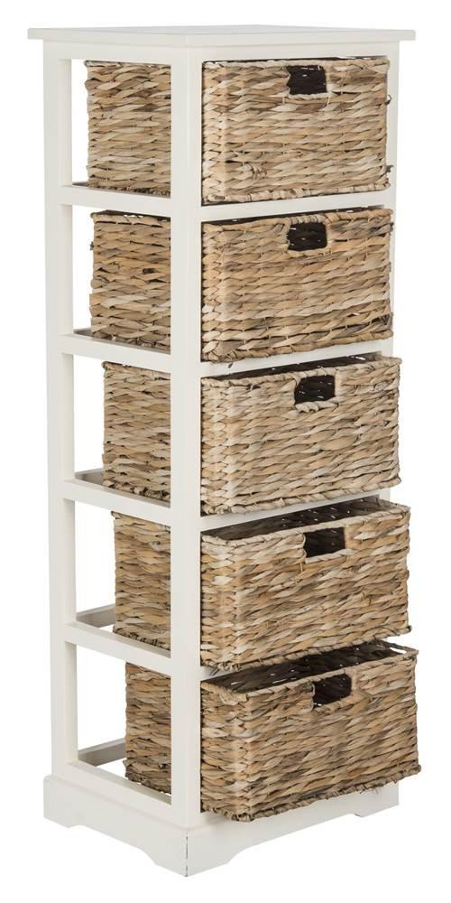 Dovecove White 5-Drawer Wicker Basket Storage Tower (Fully Assembled) | Wayfair