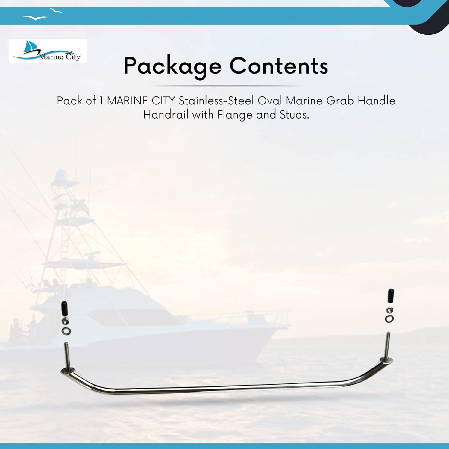 Marine City Mango de Barra de Agarre Ovalado de Acero Inoxidable de 19 Pulgadas con Bridas y Tachuelas