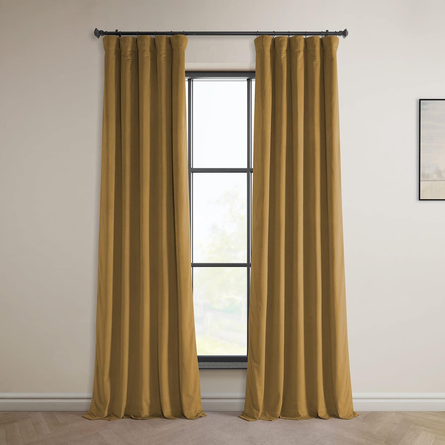 Half Price Drapes Retro Gold Heritage Plush Velvet Room Darkening Curtains (1 Panel), 50W X 96L