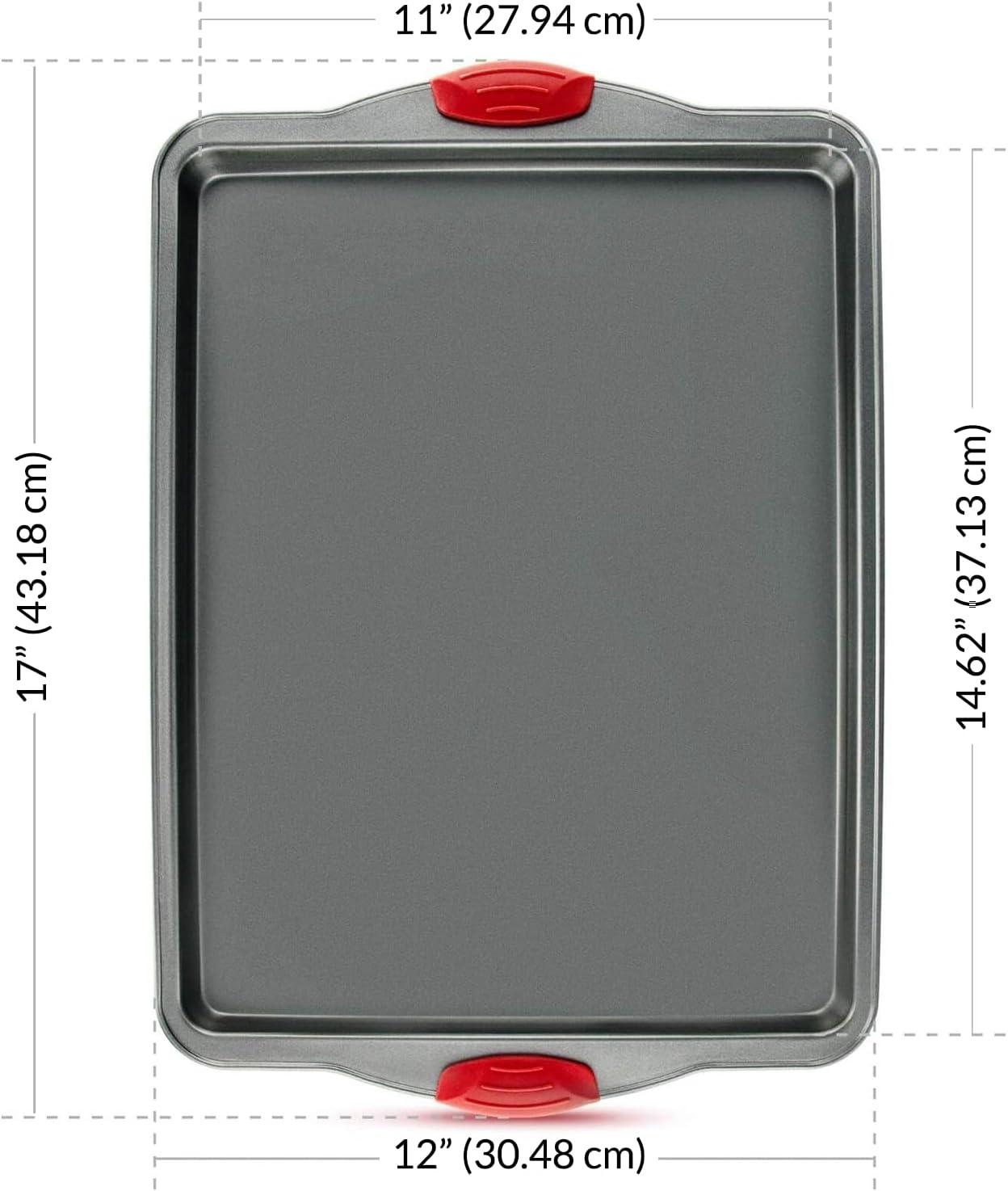 Heavy-Duty Nonstick Gray Sheet Pans with Red Silicone Grips