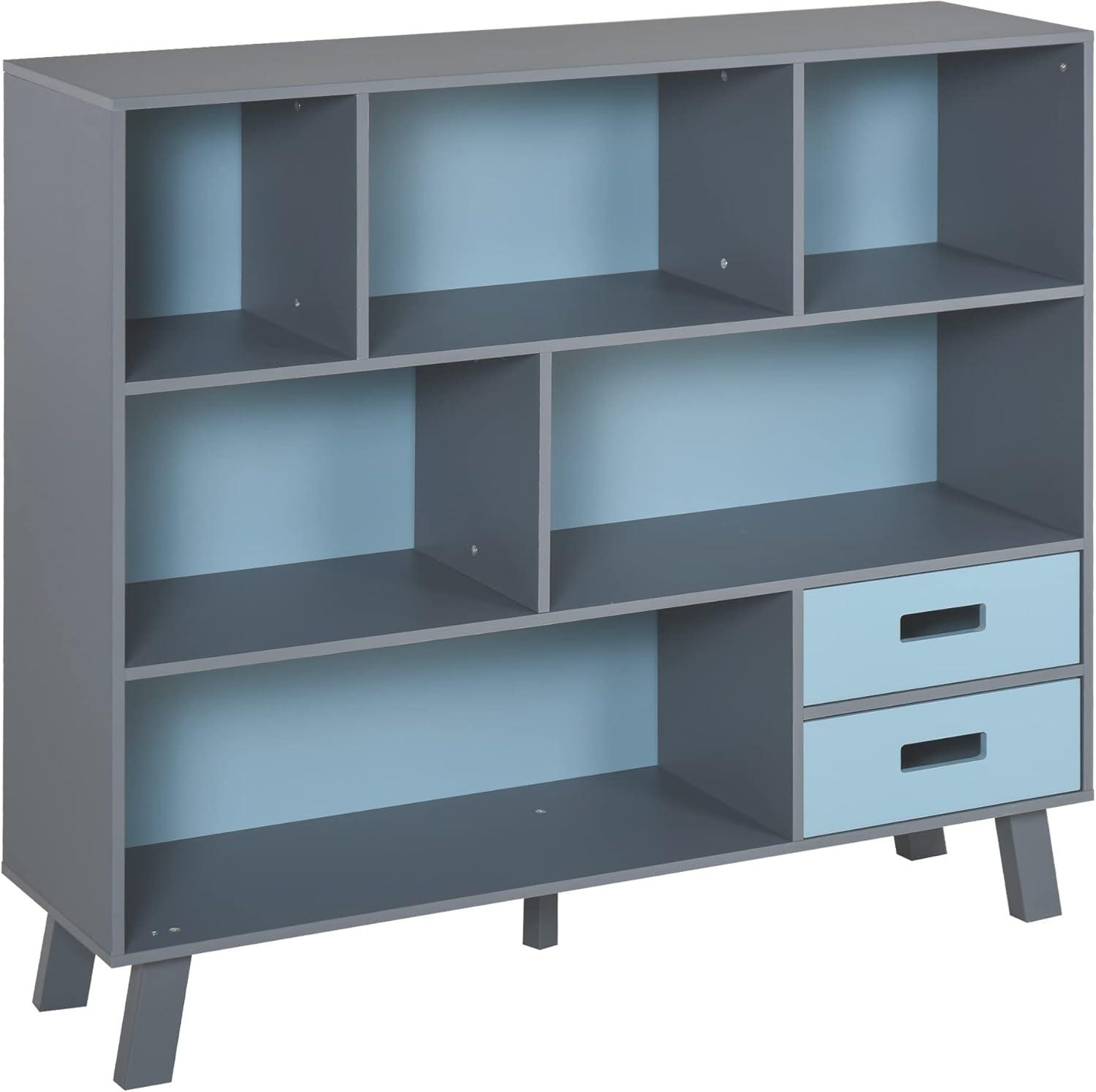 Gray and Blue Wooden 3-Tier Kids Cube Storage Bookcase