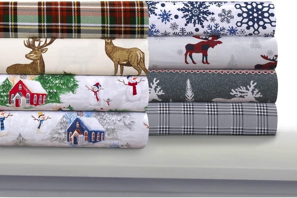 Snowman Flannel Sheet Set Blue Queen