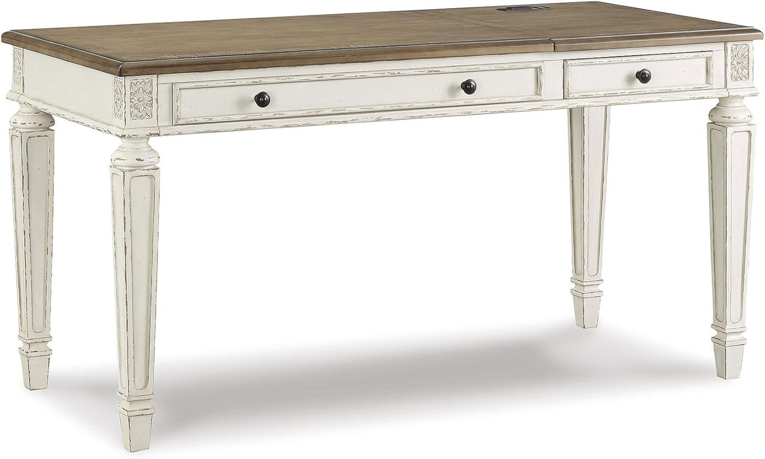 Signature Design by Ashley Realyn Home Office Lift Top 2 Drawer Desk, White/Brown