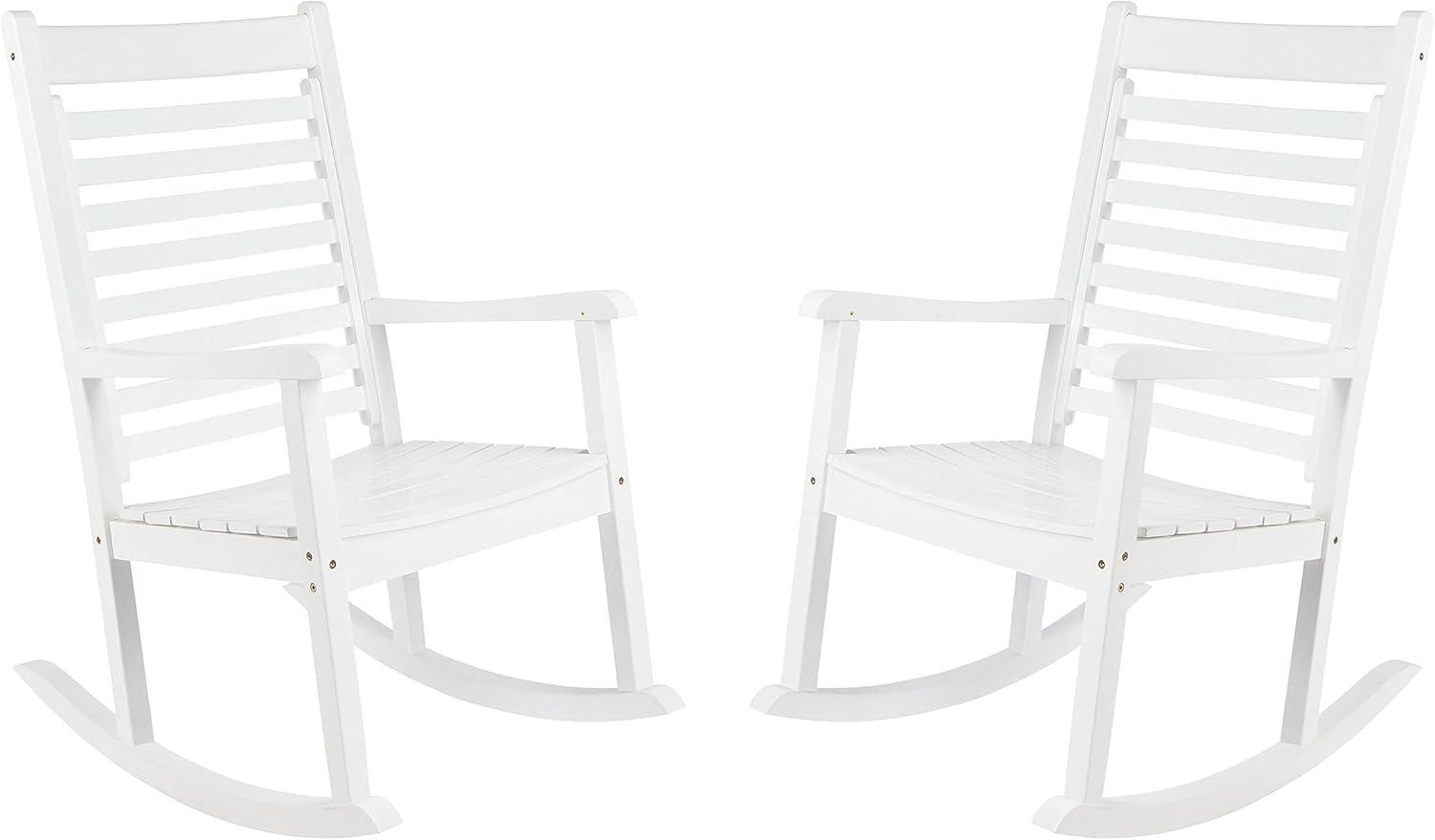 Shine Company Modern Wood Rocking Chairs, Ergonomic Wide Seat Porch Rockers, 2-Pack, White