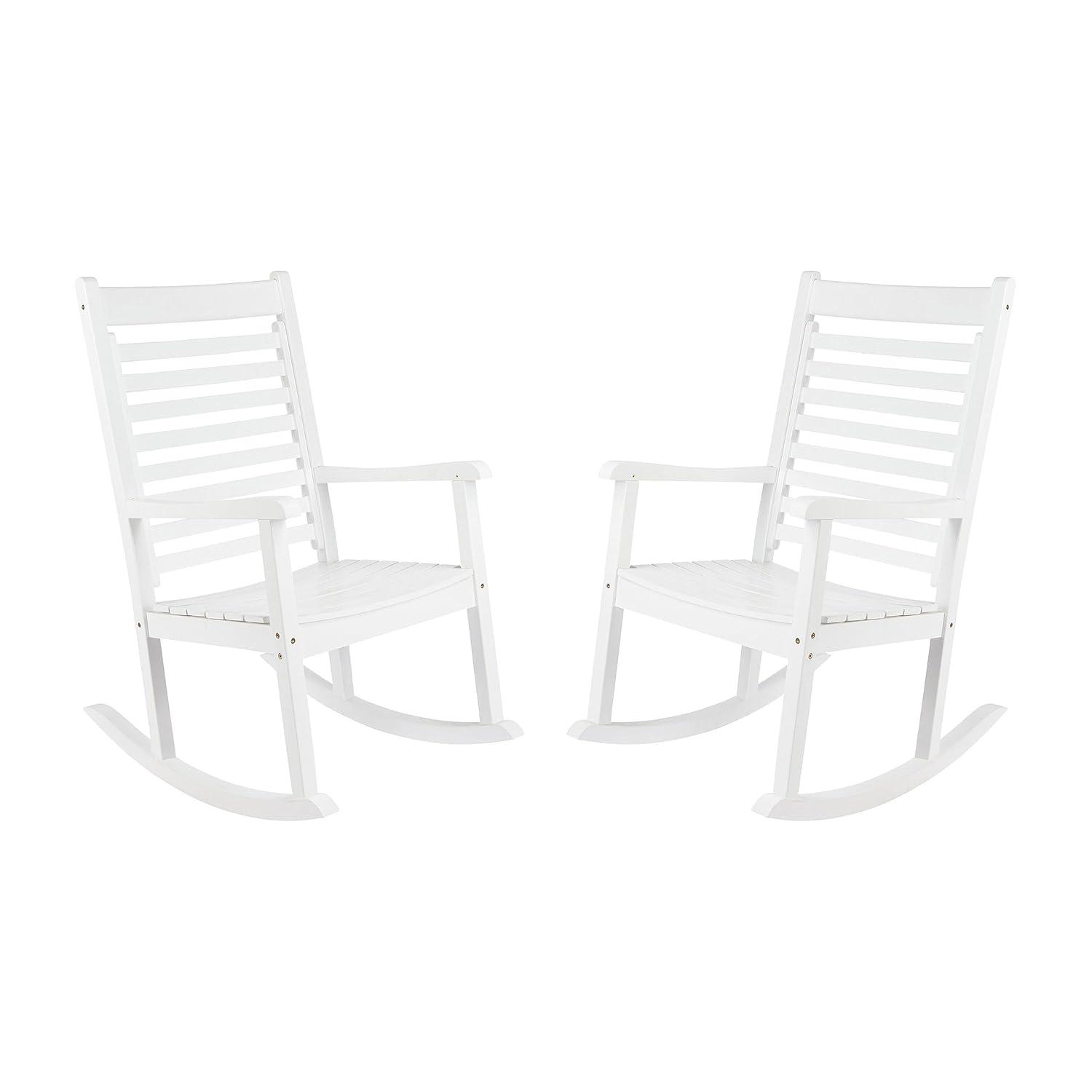 Shine Company Modern Wood Rocking Chairs, Ergonomic Wide Seat Porch Rockers, 2-Pack, White