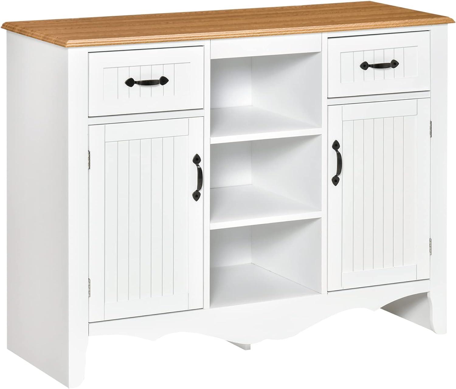 White and Natural 42" Engineered Wood Sideboard Buffet Cabinet