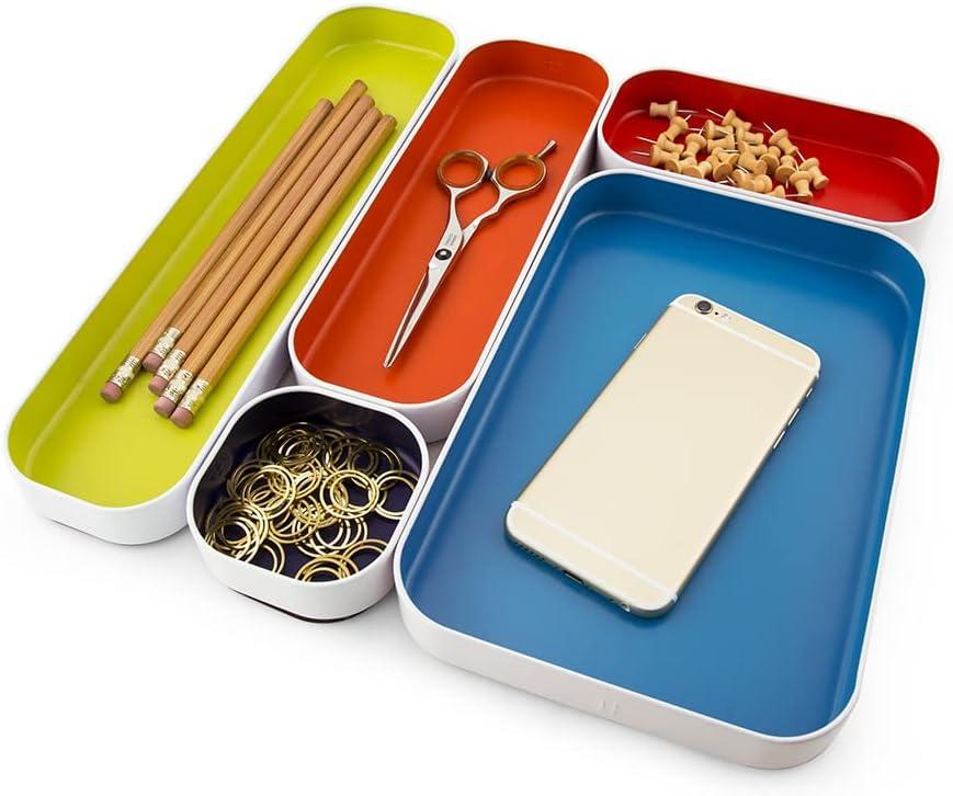 Assorted Color Shallow Metal Drawer Organizer Tray Set