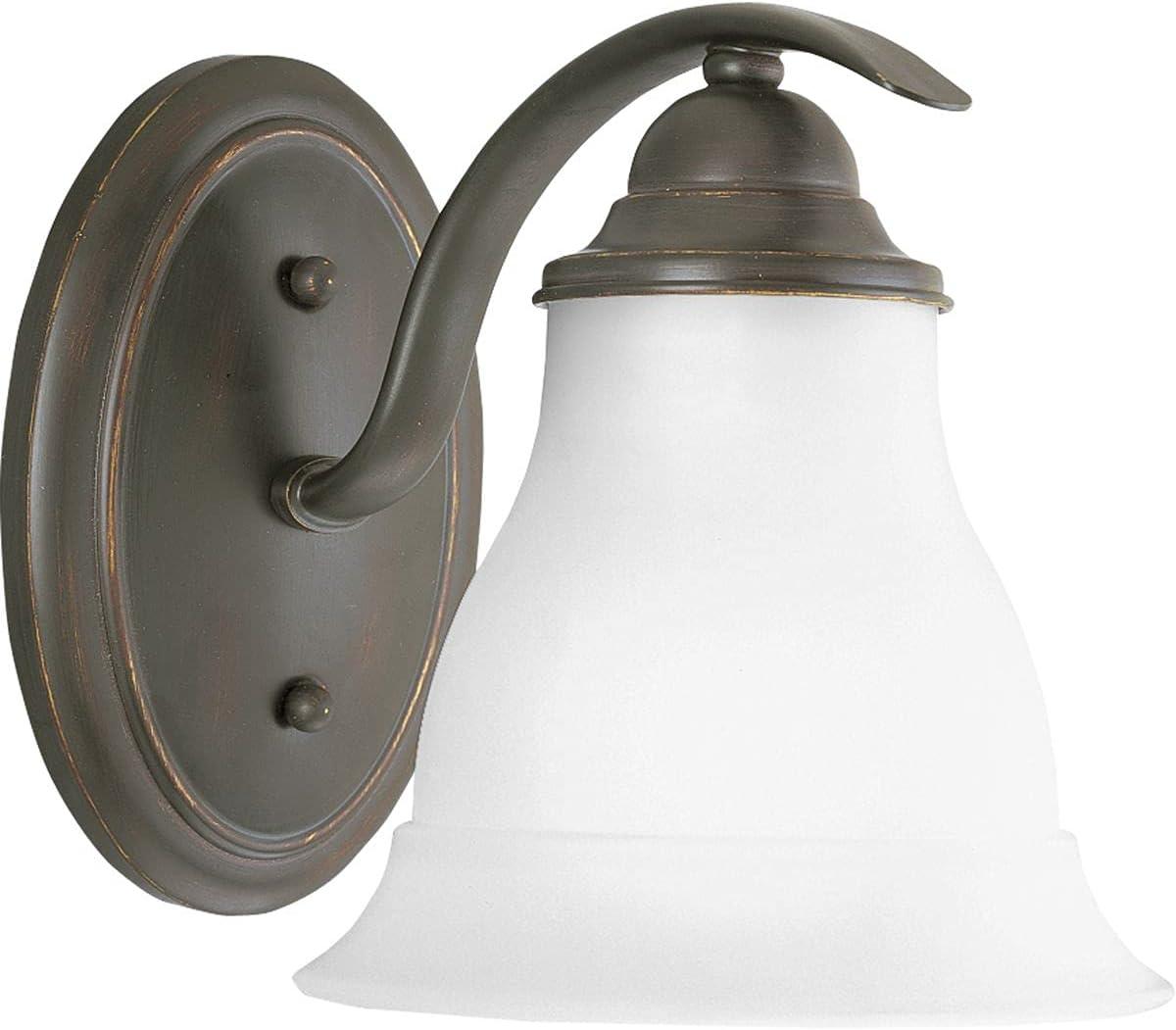 Progress Lighting Trinity 1-Light Bath Fixture, Ceramic, Antique Bronze, Etched Glass Shade