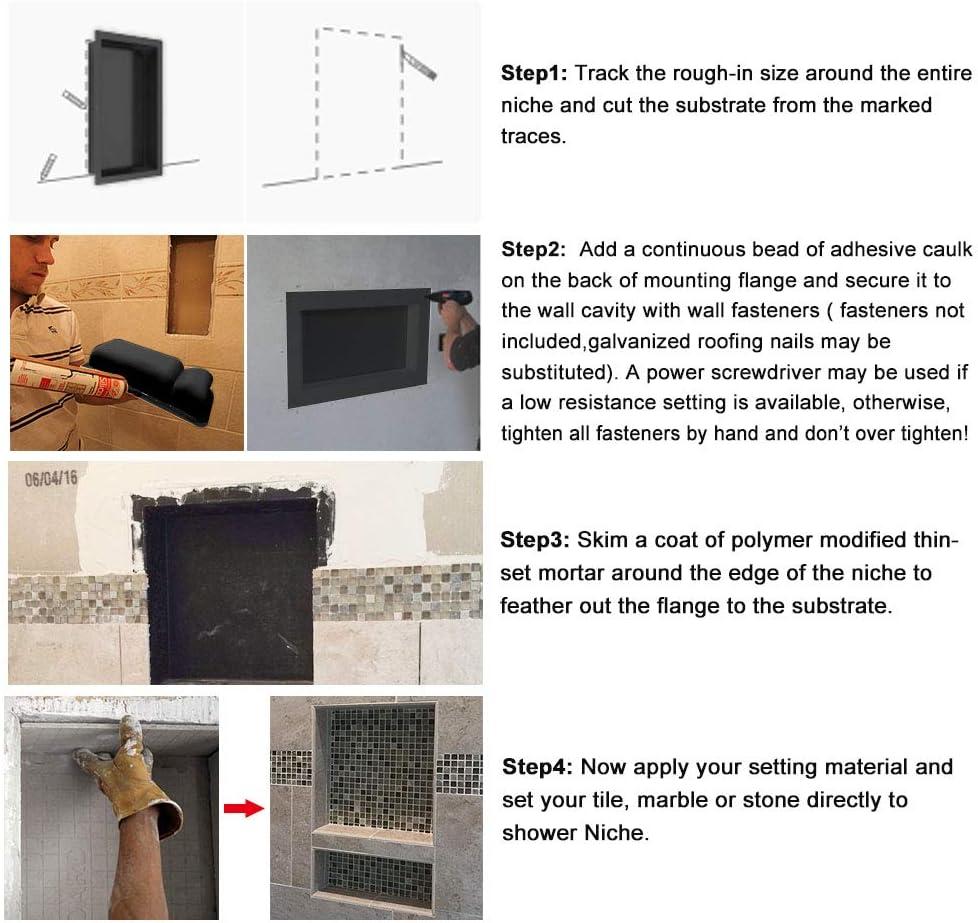 Black Plastic Recessed Shower Niche with Single Shelf