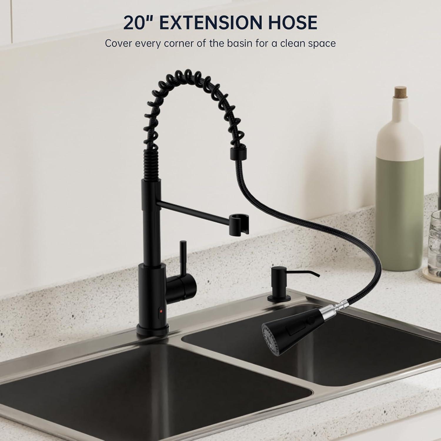 Matte Black Touchless Kitchen Sink Faucet with Pull Down Sprayer and Soap Dispenser, Stainless Steel Motion Sensor Touch Faucet for Kitchen Sink Smart Hands-Free Single Handle