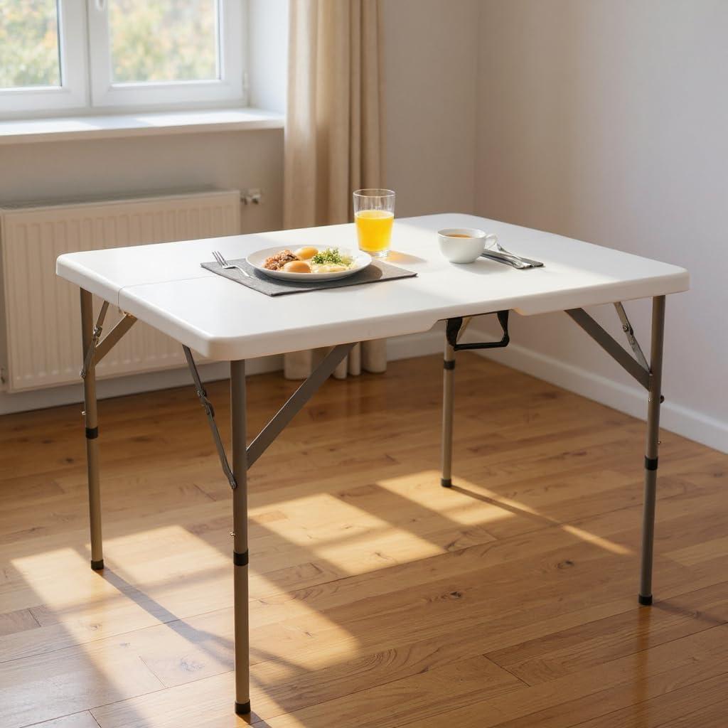 34" White Square Table Camping Hiking Picnic Plastic Game Tables Folding Storage