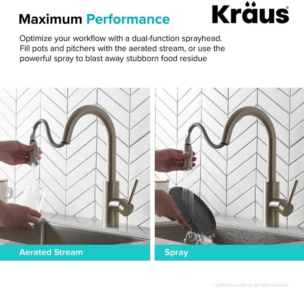 KRAUS Oletto Single Handle Pull Down Kitchen Faucet with QuickDock Top Mount Installation Assembly