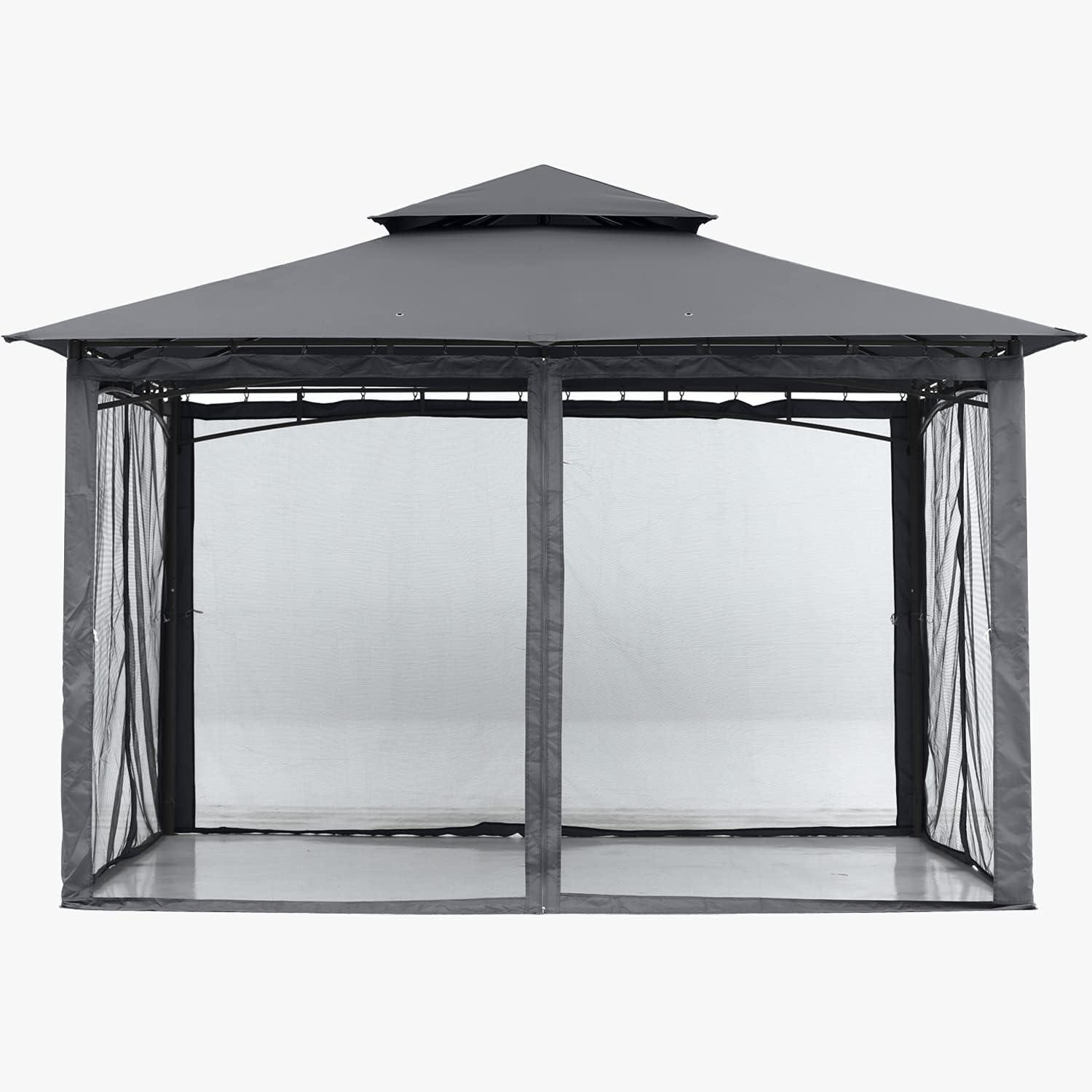 Dark Gray 10x12 Steel Frame Gazebo with Mosquito Netting