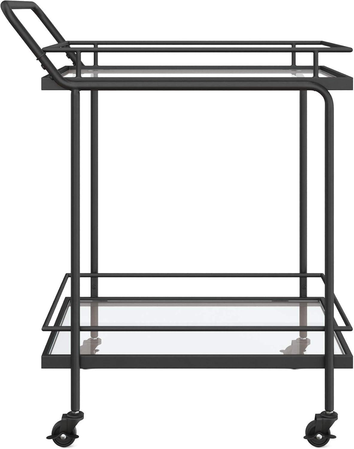 Sally Sleek 2-Tiered Black Metal and Glass Rolling Bar Cart