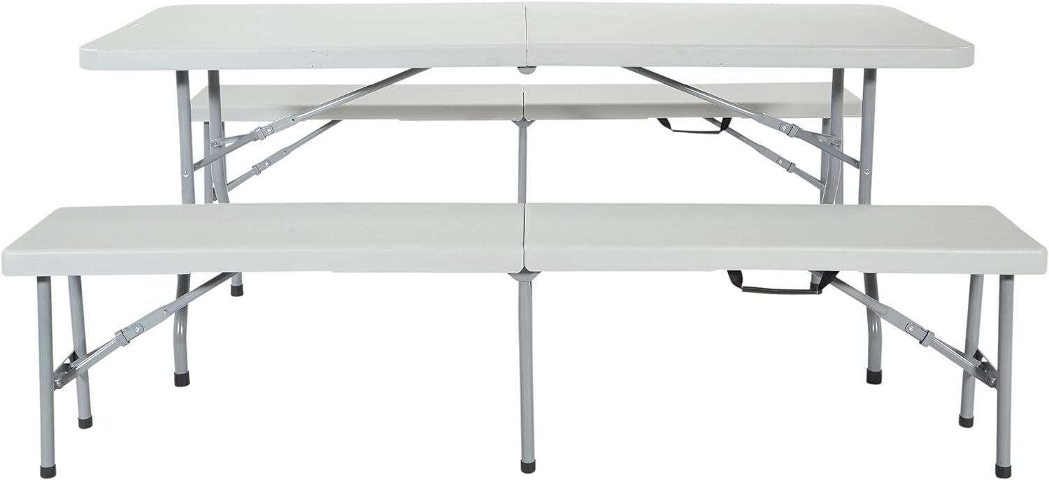 Dark Gray 72" Folding Table and Bench Set with Steel Frame