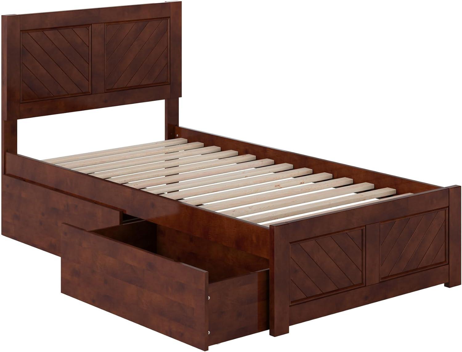 AFI Canyon Walnut Solid Wood Platform Bed with Matching Footboard & Storage Drawers, Queen