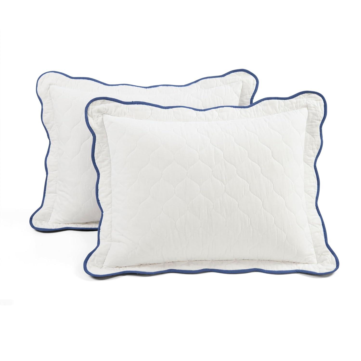 3pc King California King Coastal Chic Scallop Edge Reversible Quilt Set Navy Blue/White - Lush Décor: Lightweight Bedding Quilts