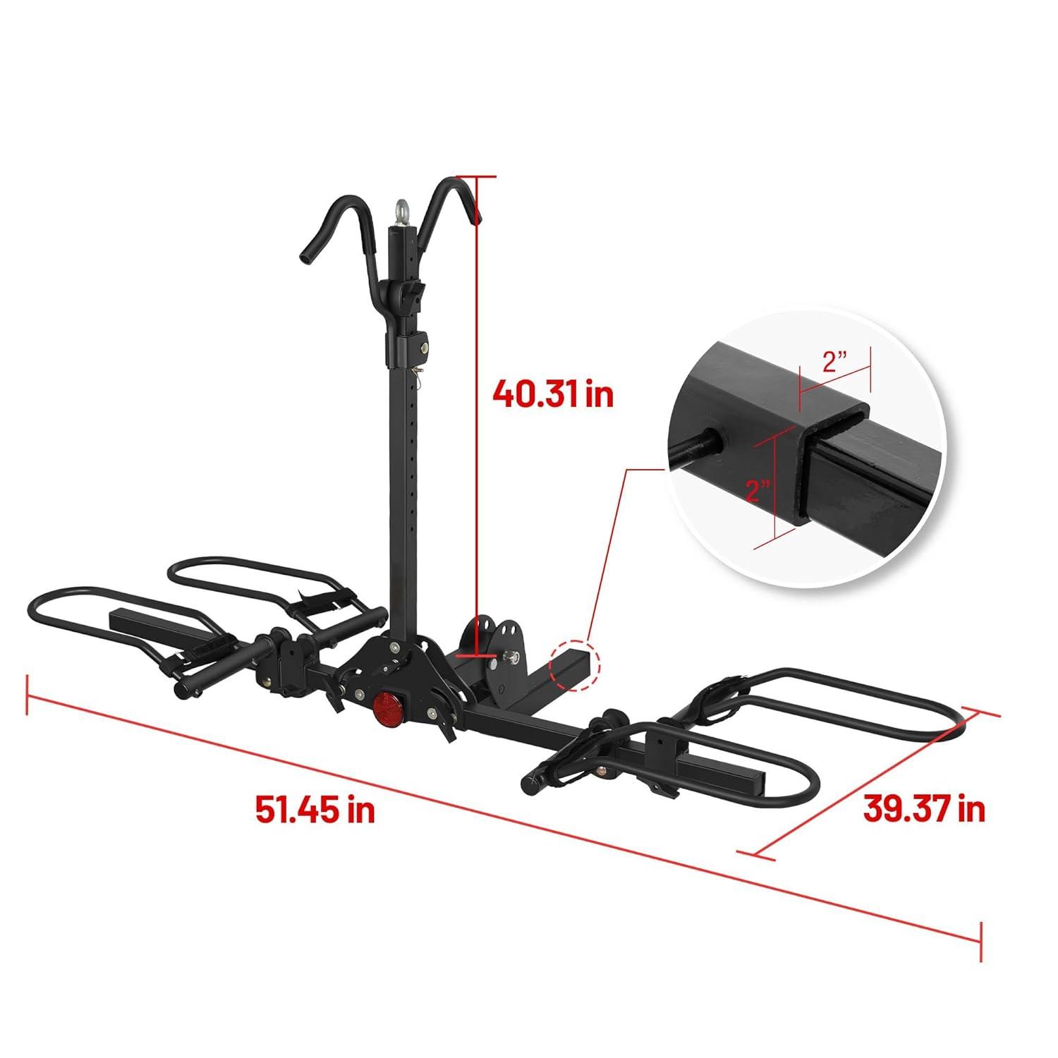 Young Electric Bike Rack 200lb Capacity Alloy Steel Hitch Mount Style for Cars Trucks SUVs RV, fits Bikes with up to 5-inch Fat Tire Carrier Rack, with 2'' Receiver