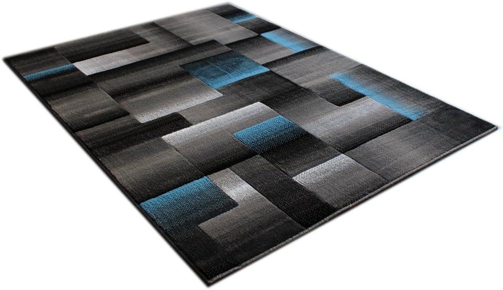 BizChair Modern Contemporary Area Rug, Turquoise Grey Black (6 Feet X 9 Feet)